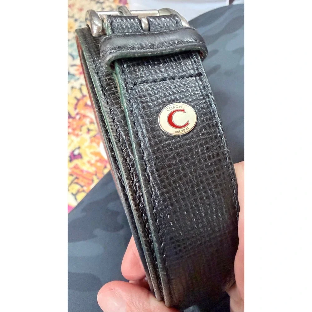 Coach Belt Mens 36 Black Textured Leather Brass Buckle handmade in Turkey